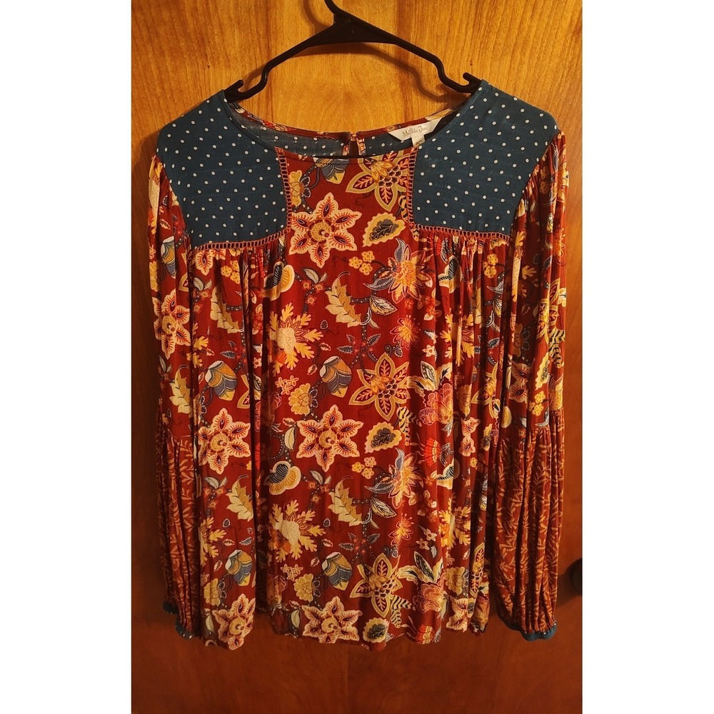 Matilda Jane Women's L Floral Blouse Long Sleeve Bohemian Autumn Top